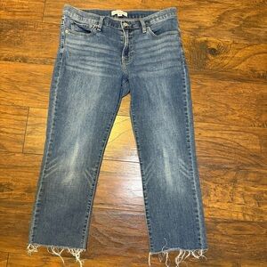 Lucky Brand Women's Straight Leg Mid Rise Med Wash Raw Hem Blue Denim Jeans